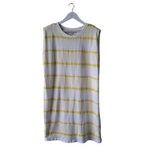 LOFT Dress Tie Dye Striped Muscle Tee Oversized Shift Mini Yellow Womens Size L